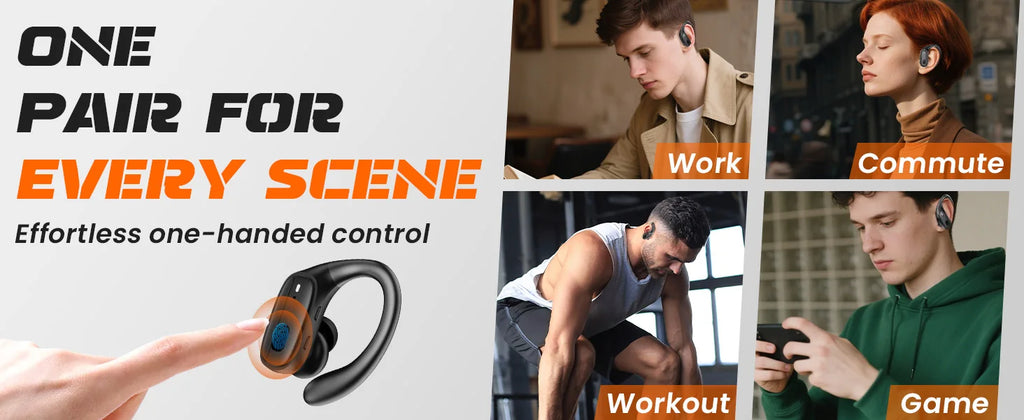 Sports Bluetooth 5.3 Headphones Wireless Earbuds Ear Buds with ENC Noise Canceling Mic LED Power Display IPX7 Waterproof Headset