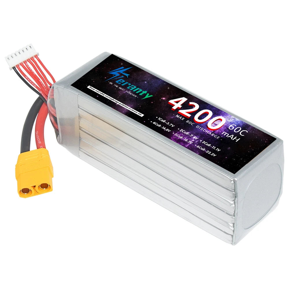 Teranty Lipo Battery 4200mAh 6S 22.2V 60C For Aircraft Model Drone Quadcopter High Power With DeansT XT60 XT90 TRX Connector