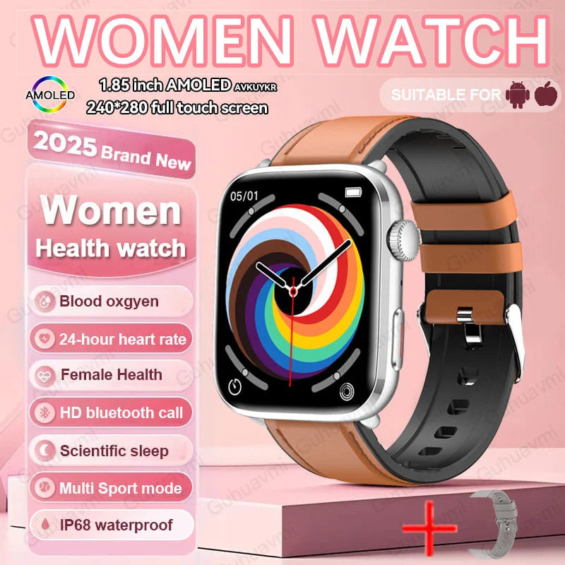 2025 New Genuine NFC Smat Watch For Men 1.85"AMOLED Screen Blood Pressure Heart Rate Female Health Waterproof Smarwatches Ladies