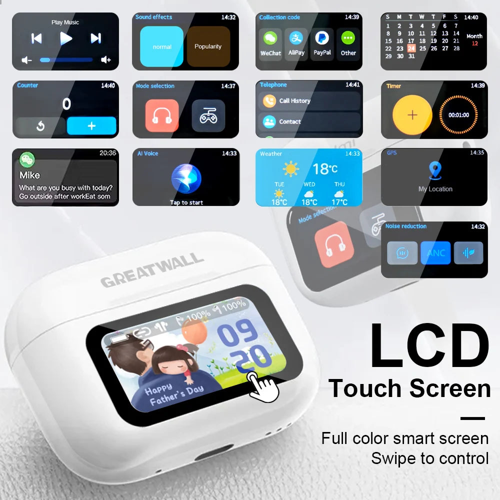 New Air Pro Wireless Bluetooth Earphones Headphones ANC Noise Reduction HiFi Sound Low Latency Earbuds HD Music Touch Headsets - Clear Quartz Market