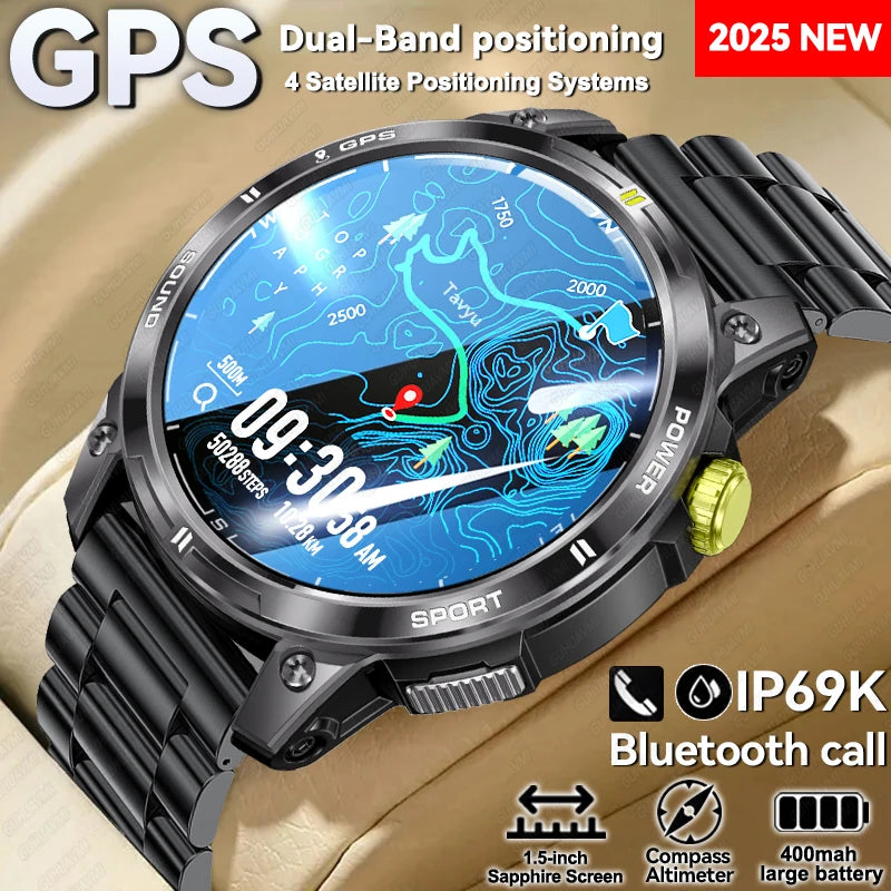 2025New GPS Bluetooth Call Smart Watch Men AMOLED HD Screen Heart Rate IP68 Waterproof Outdoor Sports Smartwatch For Android iOS
