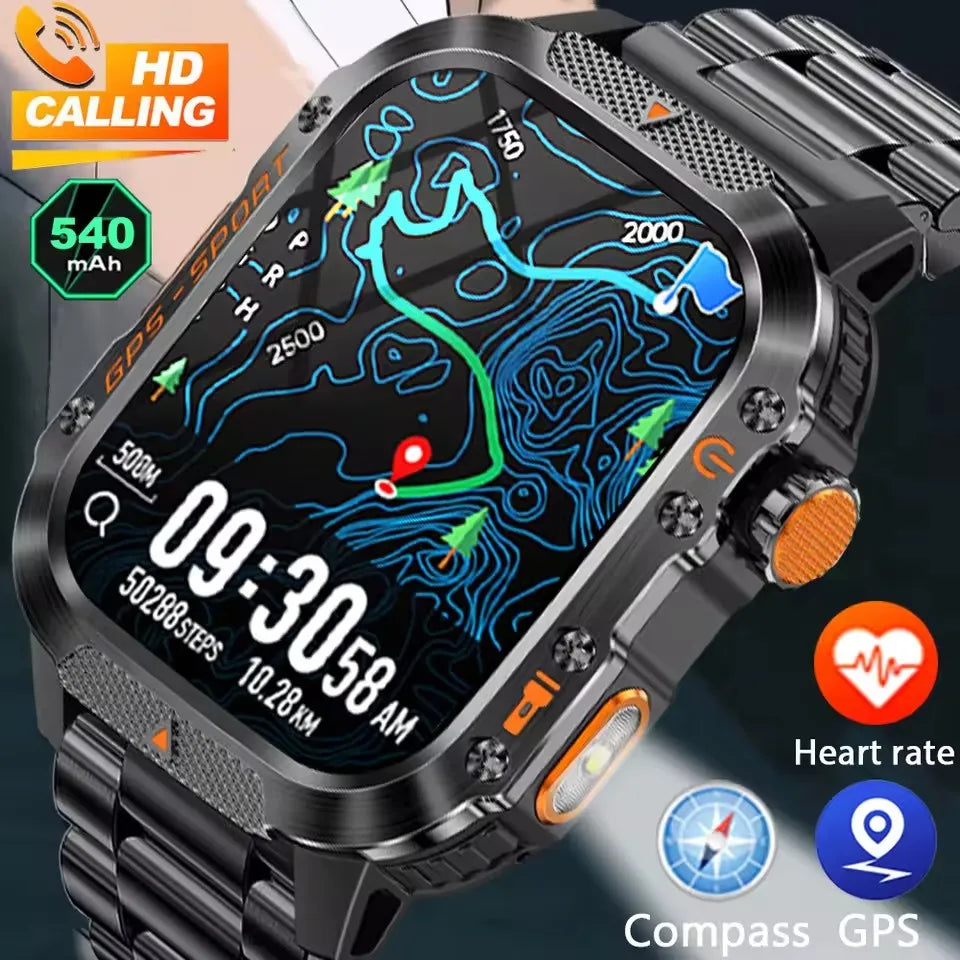 New Military Outdoor Sports GPS Smart Watch Men Built-in GPS Compass 10ATM Waterproof Swim Heart rate Bluetooth Call SmartWatch