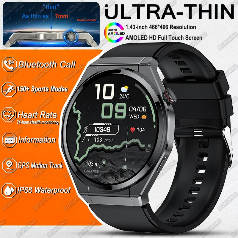 New Ultra Thin Smart Watch Men HD AMOLED 150+Sports NFC GPS Track IP68 Waterproof Health Monitor Bluetooth Call Smartwatch Woman