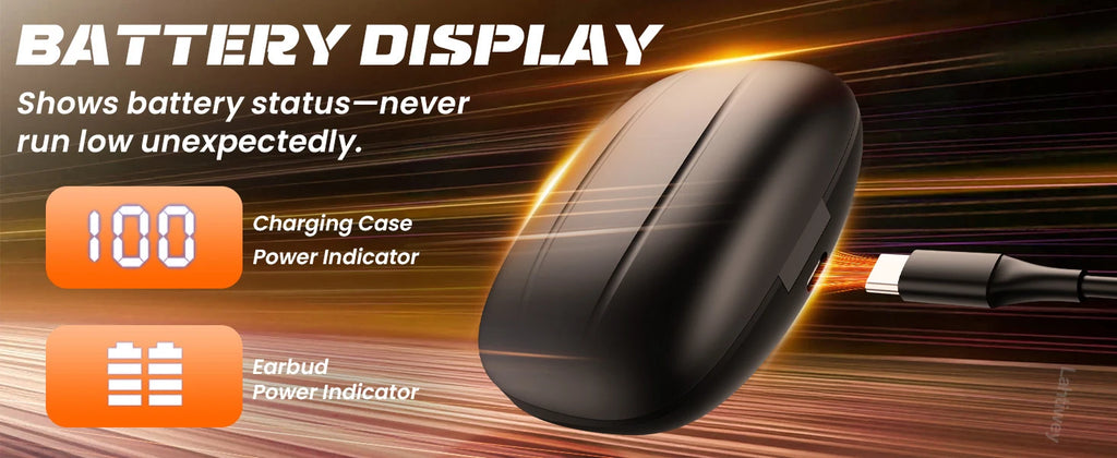 Sports Bluetooth 5.3 Headphones Wireless Earbuds Ear Buds with ENC Noise Canceling Mic LED Power Display IPX7 Waterproof Headset