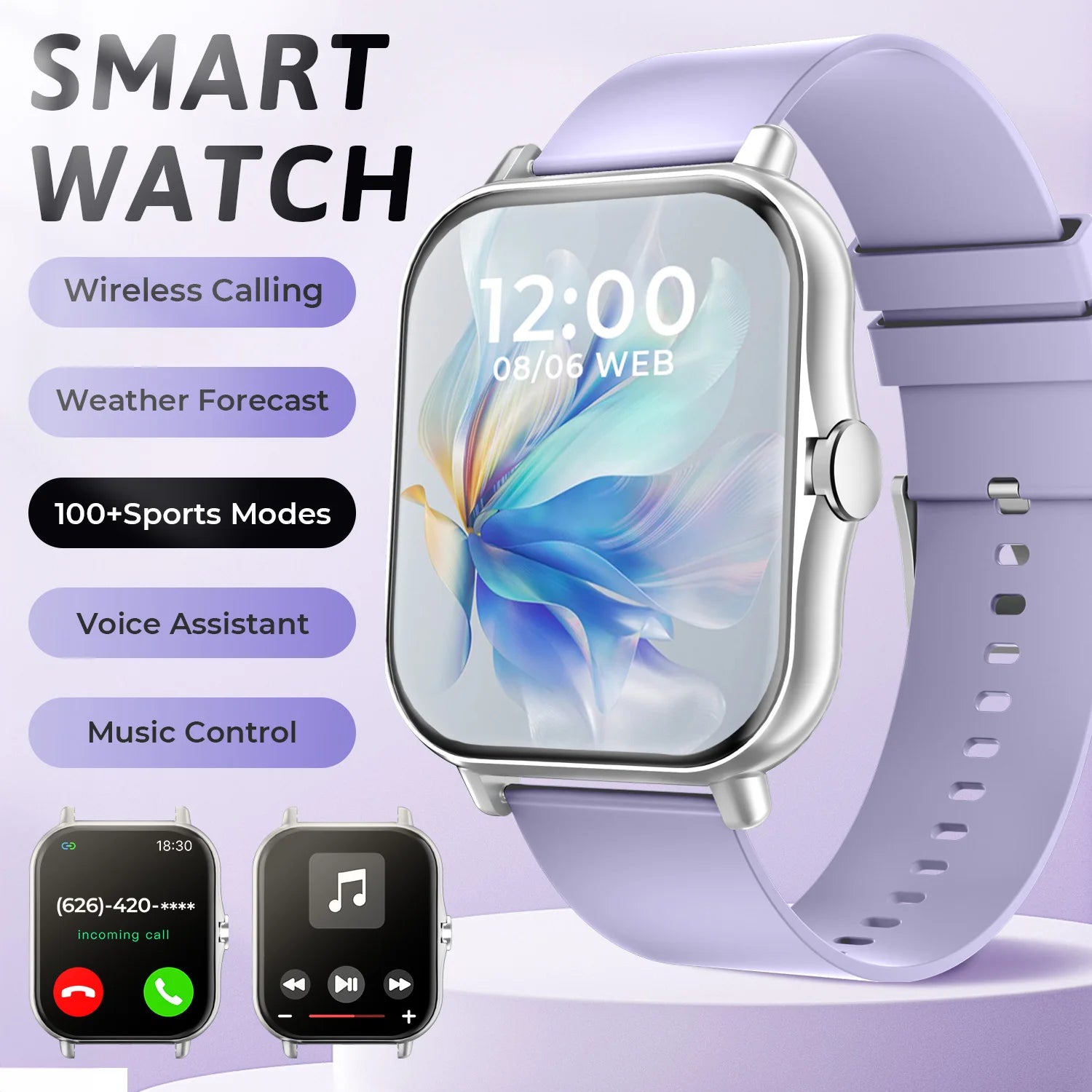 SIMSONLAB New Smart Watch Bluetooth Call Fitness Tracker Heart Rate Sleep Record Outdoor Sport Watch for Android/IOS Men Women - Clear Quartz Market