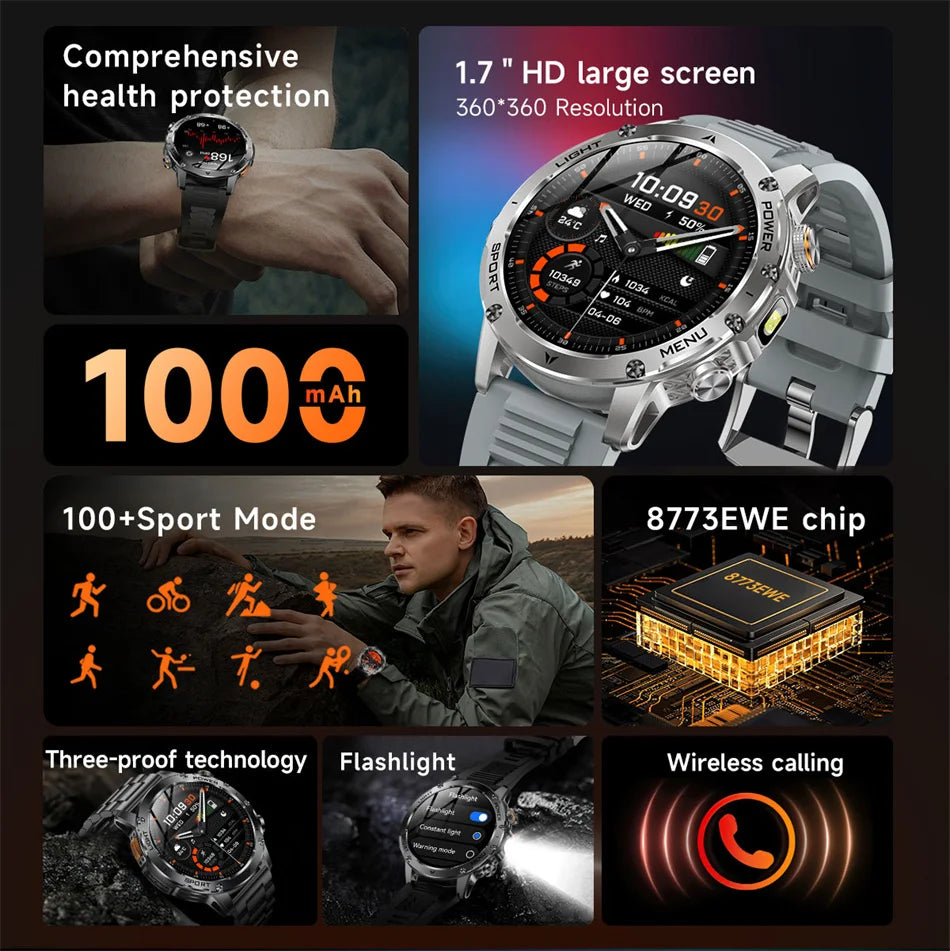 2025 New Military T-Rex3 Ultra 1000mAh Battery swim Smart watch tracker 5ATM Waterproof Heart Rate Sports tracker Smartwatch Men