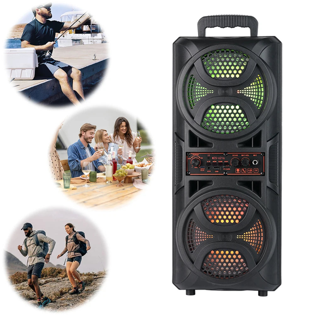 BT Speaker Portable Speaker with 6.5in Subwoofer Deep Bass LED Lights Support USB/TF/AUX/FM/BT/MIC Long Playtime for BBQ Party