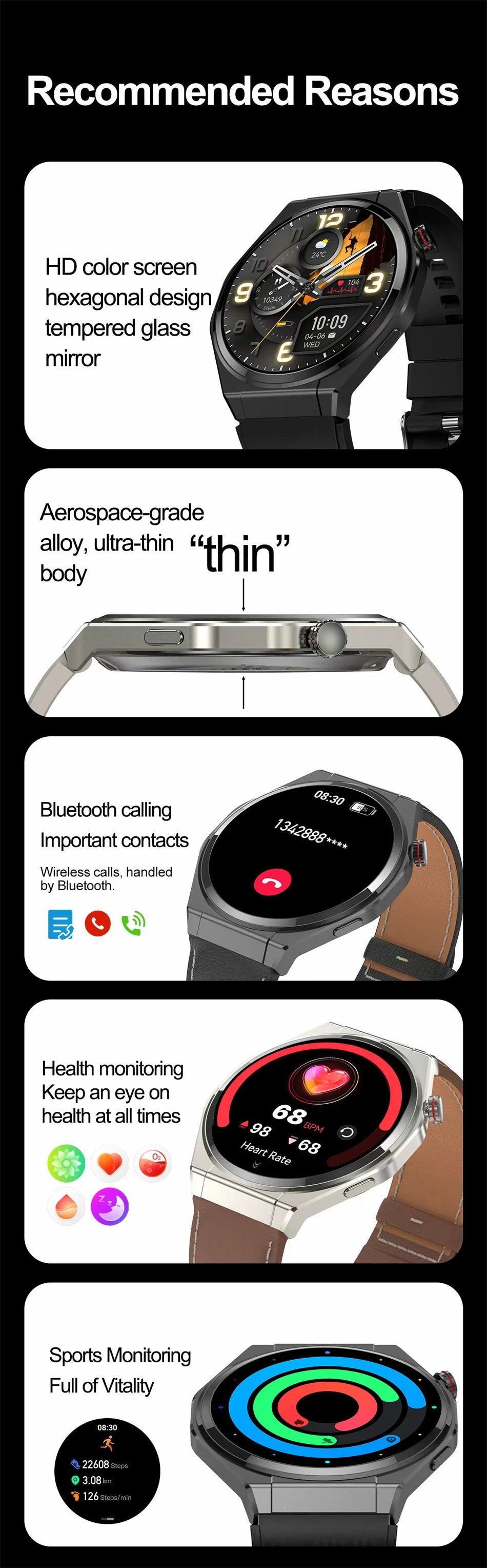 New Ultra Thin Smart Watch Men HD AMOLED 150+Sports NFC GPS Track IP68 Waterproof Health Monitor Bluetooth Call Smartwatch Woman