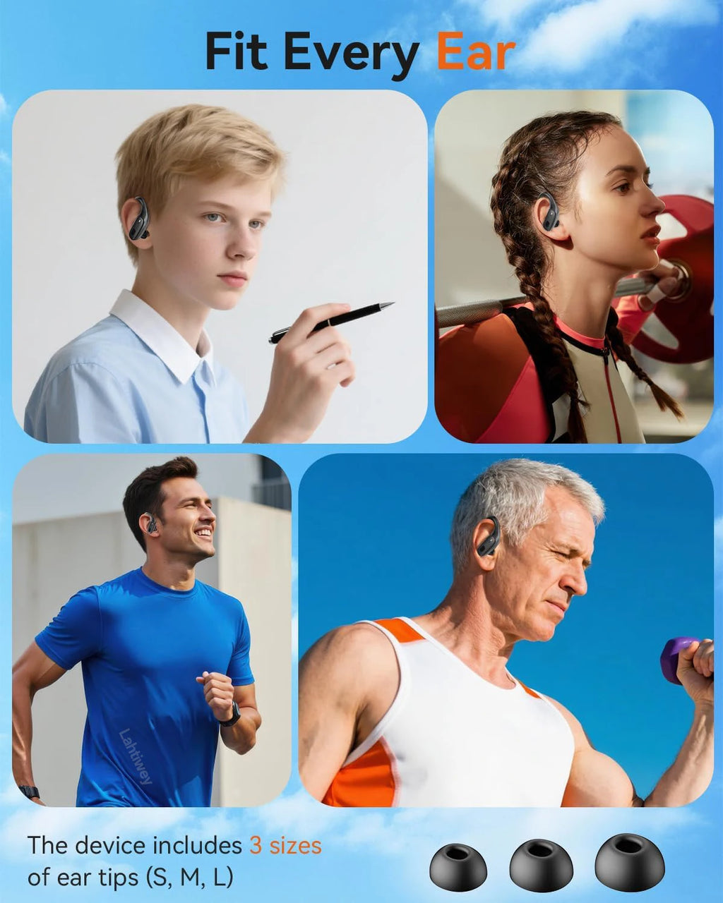 Sports Bluetooth 5.3 Headphones Wireless Earbuds Ear Buds with ENC Noise Canceling Mic LED Power Display IPX7 Waterproof Headset