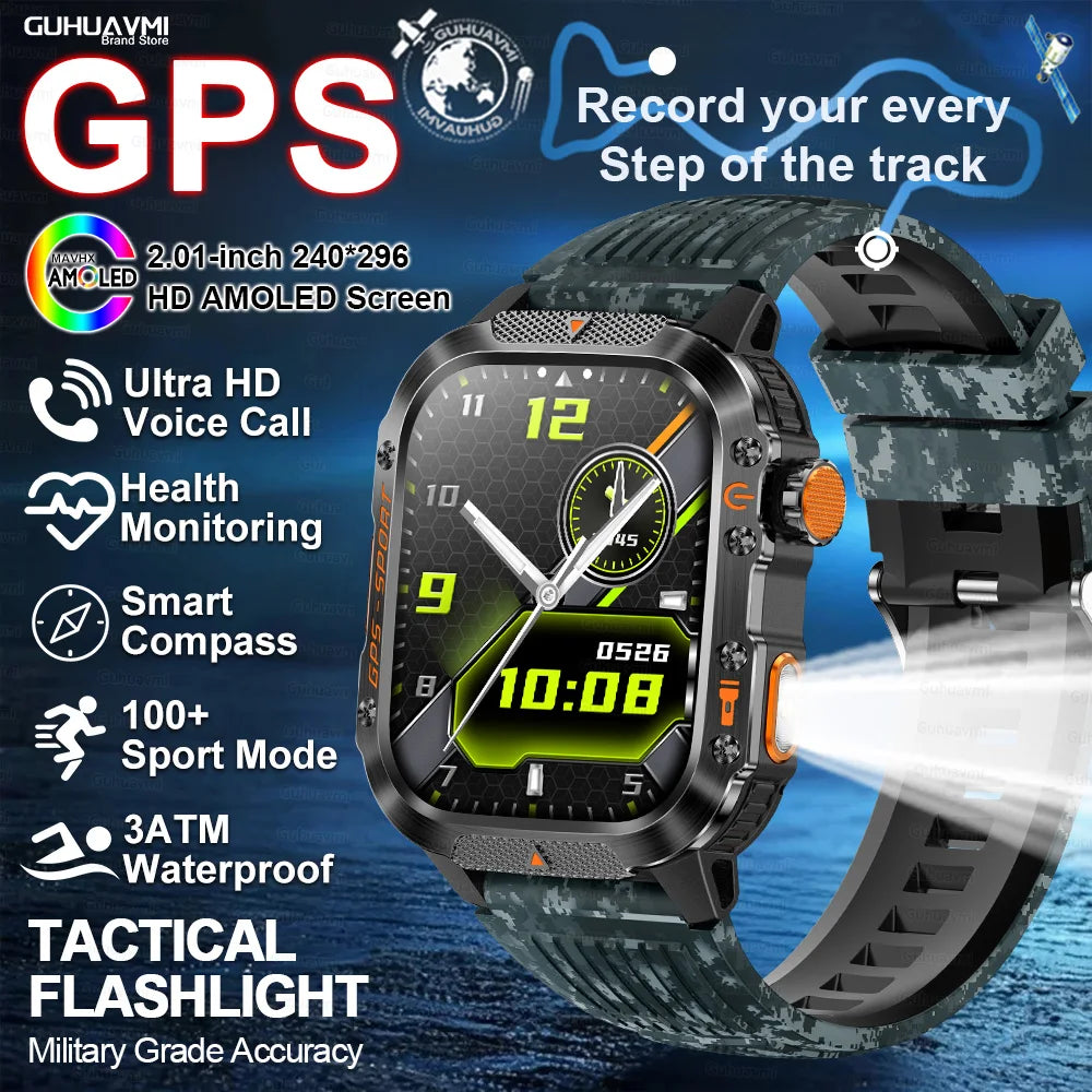 New Military Outdoor Sports GPS Smart Watch Men Built-in GPS Compass 10ATM Waterproof Swim Heart rate Bluetooth Call SmartWatch