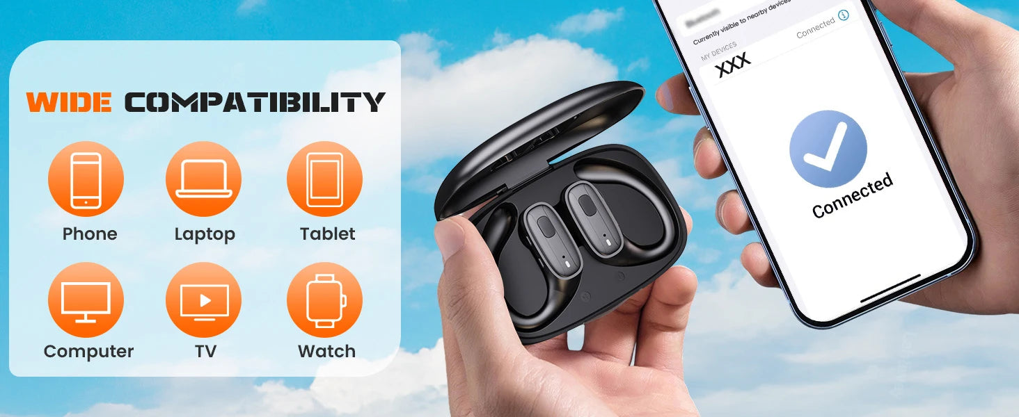 Sports Bluetooth 5.3 Headphones Wireless Earbuds Ear Buds with ENC Noise Canceling Mic LED Power Display IPX7 Waterproof Headset