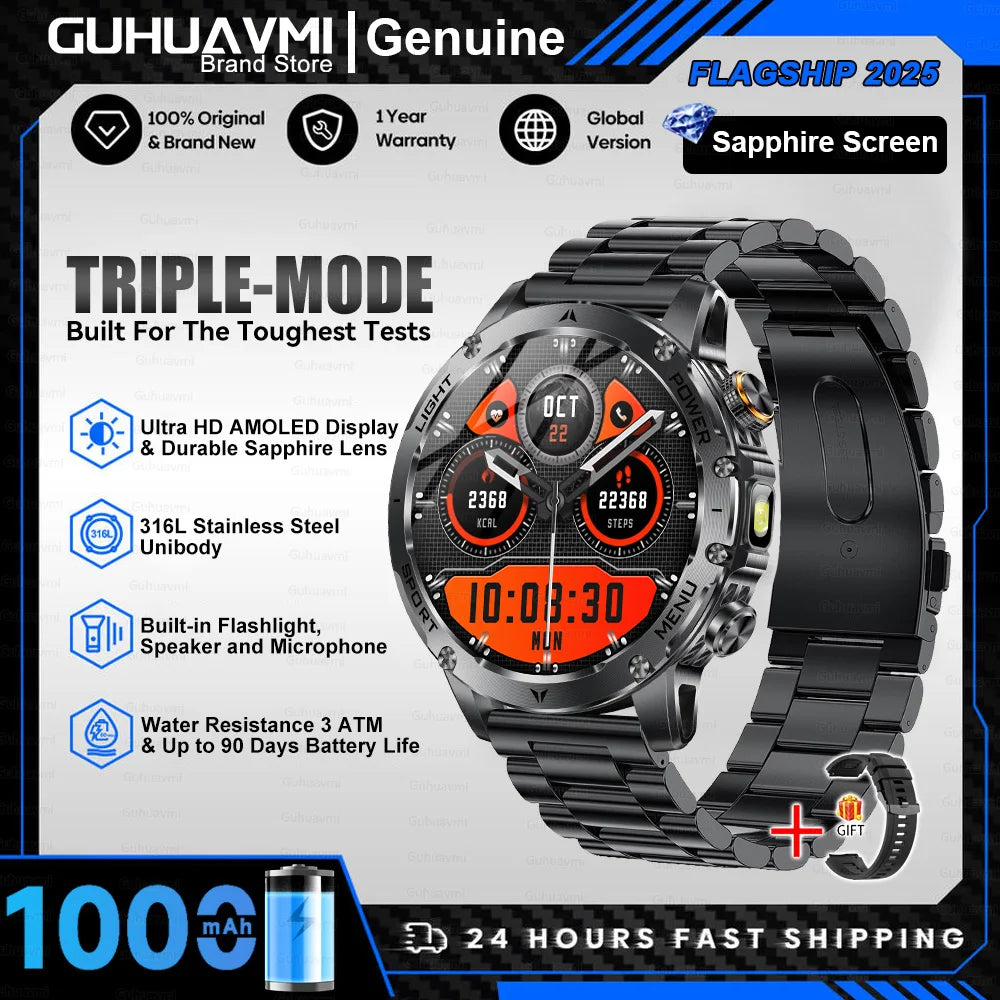 2025 New Military T-Rex3 Ultra 1000mAh Battery swim Smart watch tracker 5ATM Waterproof Heart Rate Sports tracker Smartwatch Men