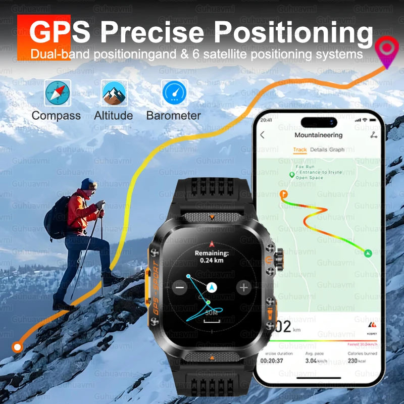 New Military Outdoor Sports GPS Smart Watch Men Built-in GPS Compass 10ATM Waterproof Swim Heart rate Bluetooth Call SmartWatch - Clear Quartz Market