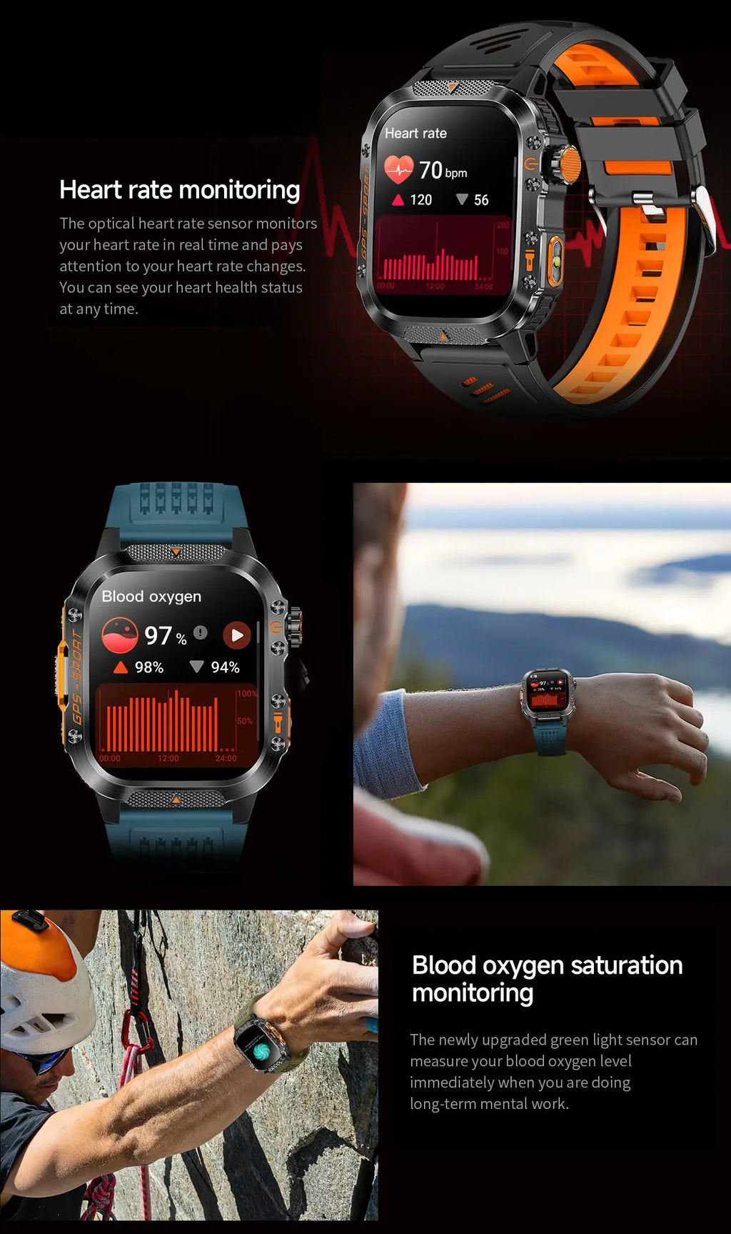 New Military Outdoor Sports GPS Smart Watch Men Built-in GPS Compass 10ATM Waterproof Swim Heart rate Bluetooth Call SmartWatch