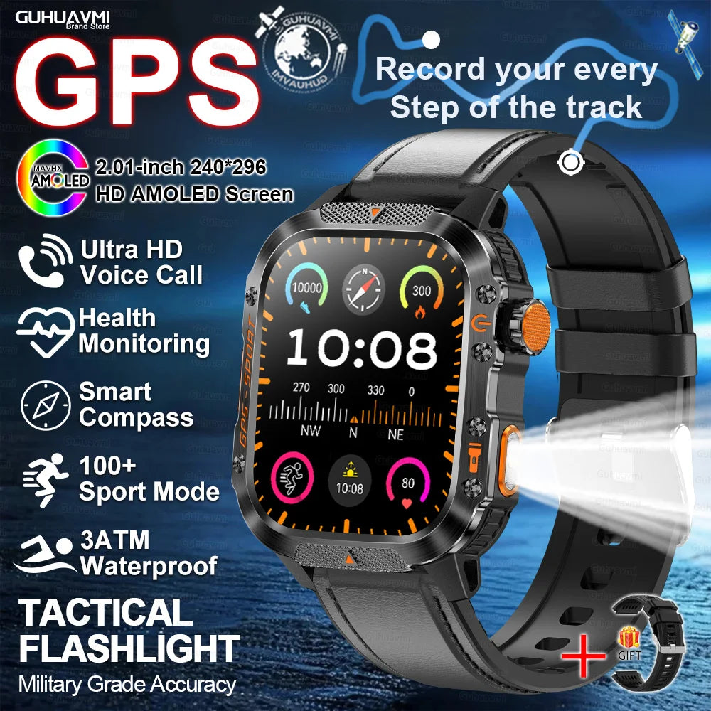 New Military Outdoor Sports GPS Smart Watch Men Built-in GPS Compass 10ATM Waterproof Swim Heart rate Bluetooth Call SmartWatch