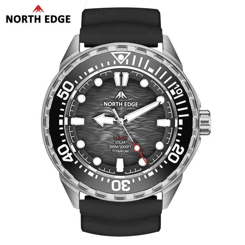 NORTH EDGE TRITON-Ti Solar Powered Dive Watch Titanium Alloy Case Men Luxury Quartz Watches For Men Waterproof 300M