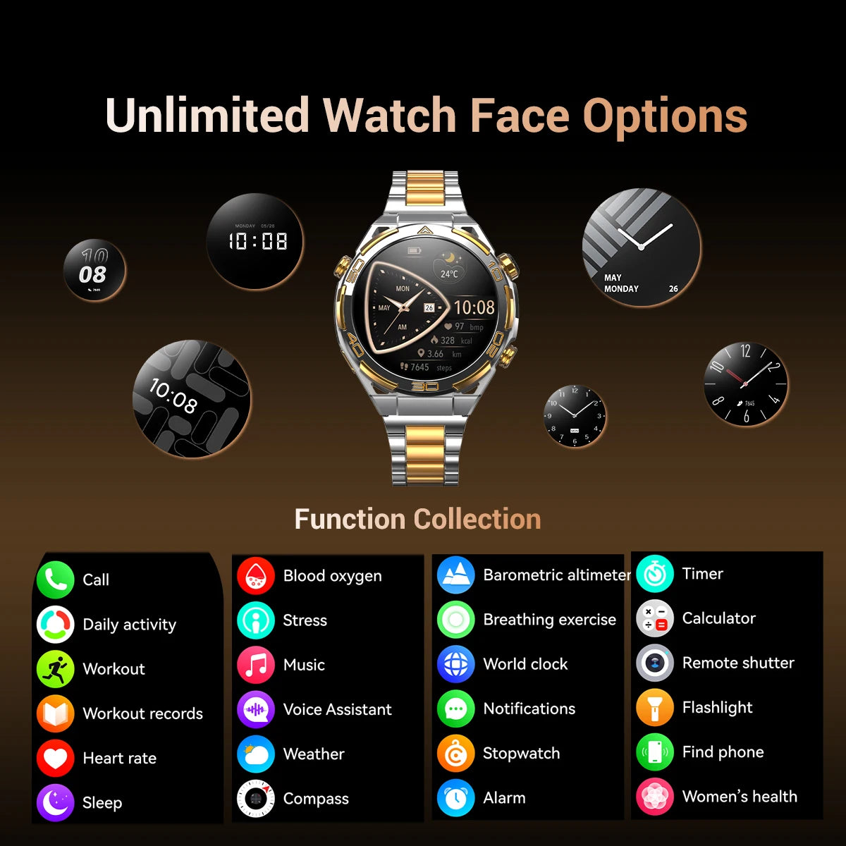 Blackview W90 Pro Smartwatch 1.43" AMOLED Display,Bluetooth Calling,Heart Rate Monitor, 900mAh/ 20Days Standby,Men's Smartwatch