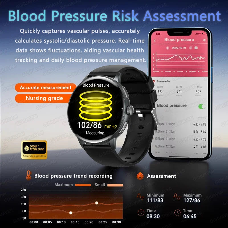 2026 New Professional Health Smart Watch Health Blood oxygen Pressure Uric Acid Blood lipid ECG Sports Call watch For Man Women - Clear Quartz Market