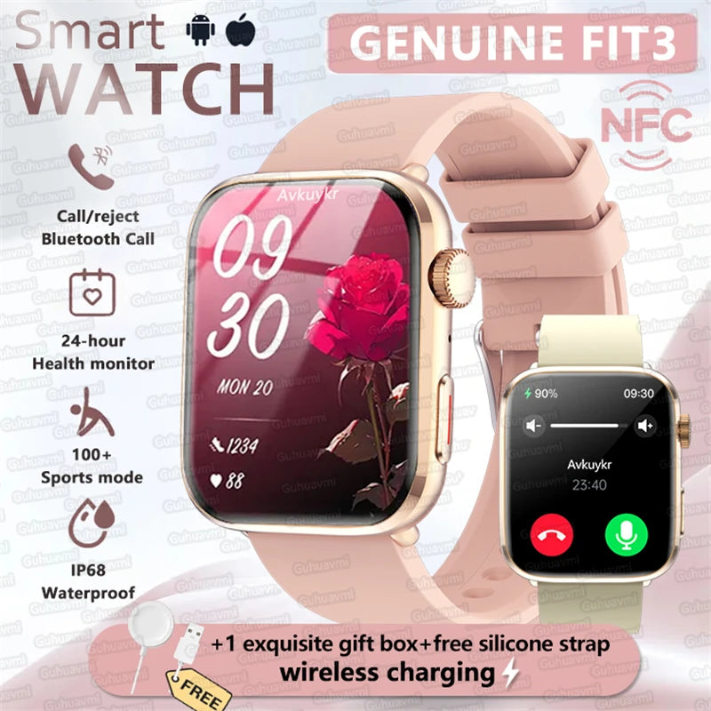 2025 New Genuine NFC Smat Watch For Men 1.85"AMOLED Screen Blood Pressure Heart Rate Female Health Waterproof Smarwatches Ladies