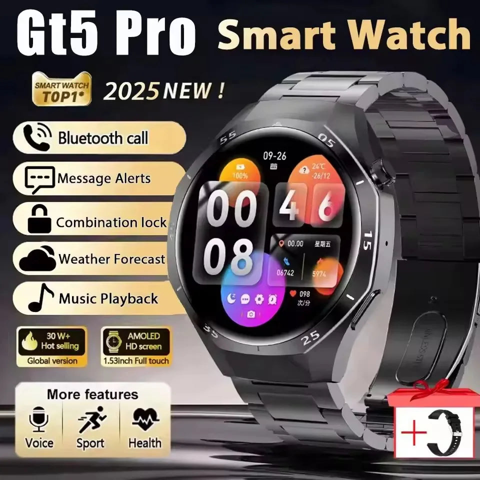 Gt5 Pro 2025 New Smart Watch Men's 1.52 HD Screen Bluetooth Talk Heart Rate Monitor Men Women NFC Outdoor Sports Smart Watch