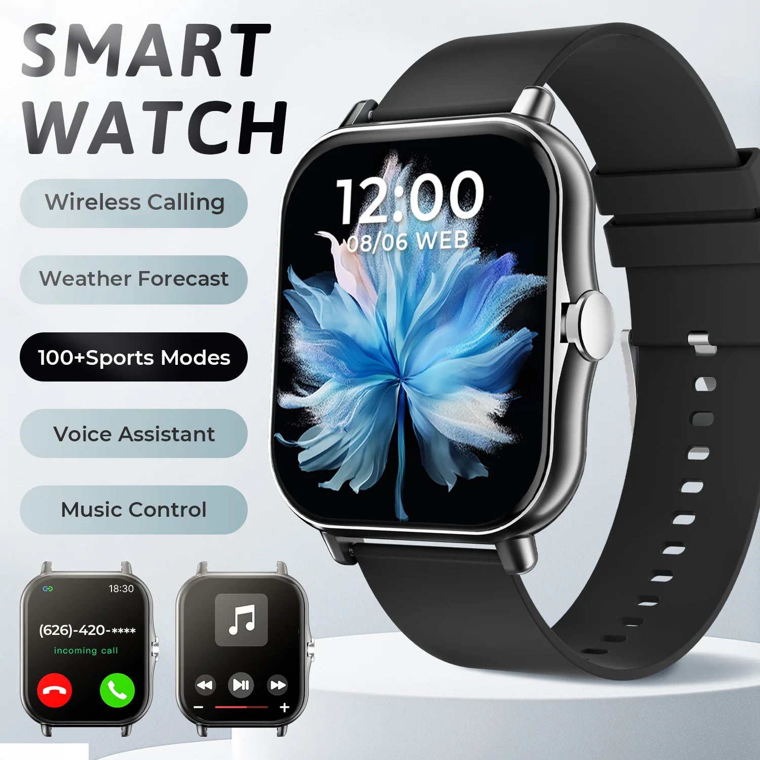 SIMSONLAB New Smart Watch Bluetooth Call Fitness Tracker Heart Rate Sleep Record Outdoor Sport Watch for Android/IOS Men Women - Clear Quartz Market