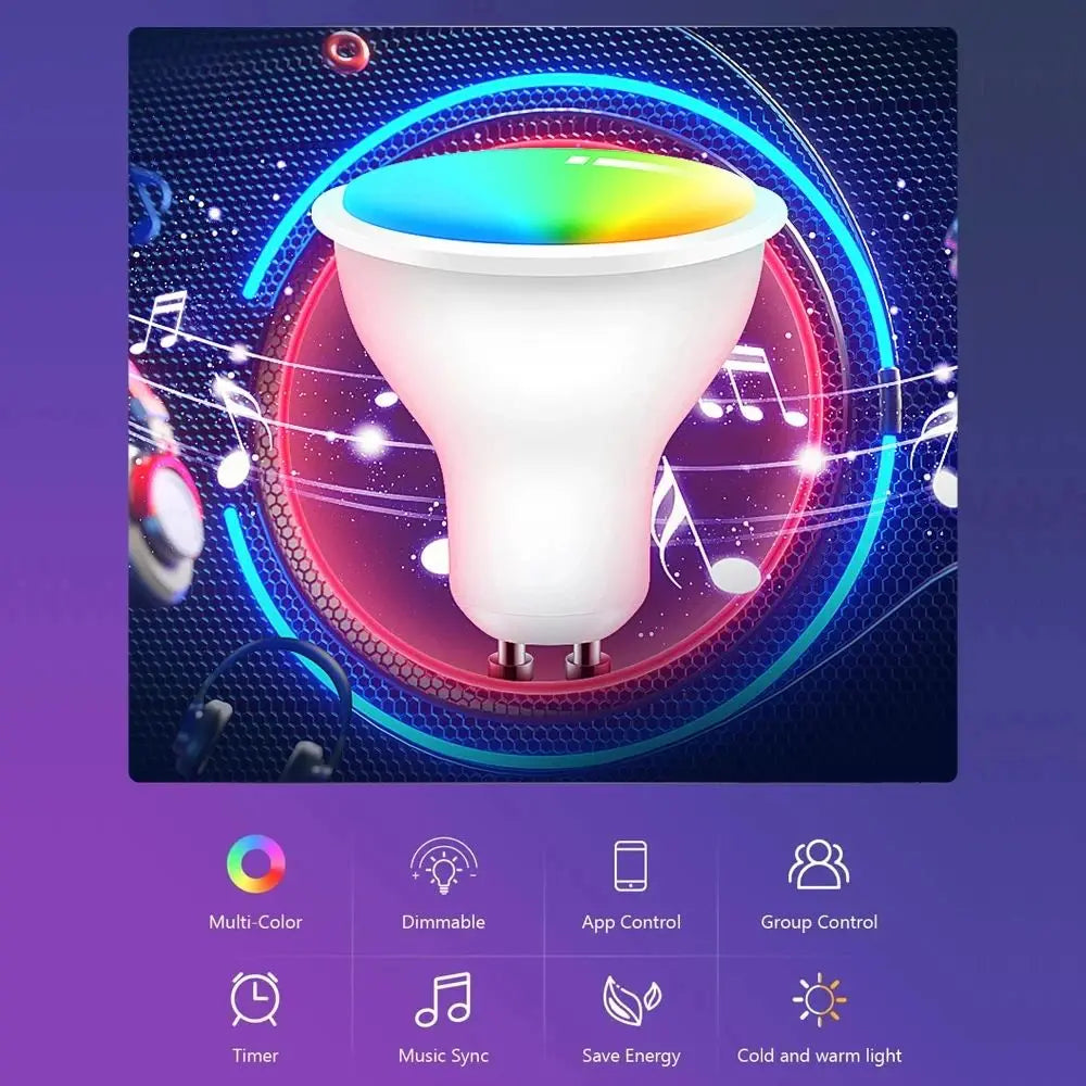 GU10 LED Bulb Dimmable RGB Colour Changing Smart Bulb 220V 9W Bluetooth WIFI Smart Life APP Control LED Light Bulb For Room Home