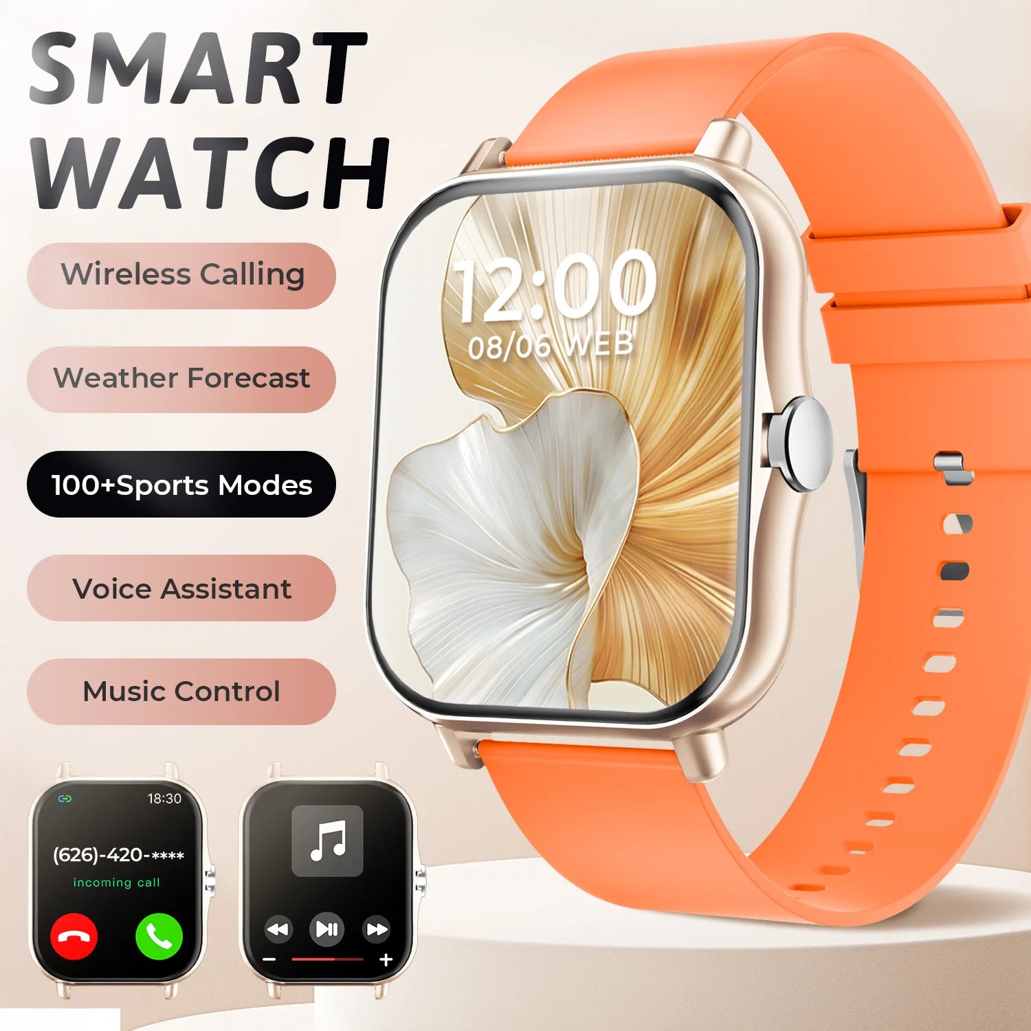 SIMSONLAB New Smart Watch Bluetooth Call Fitness Tracker Heart Rate Sleep Record Outdoor Sport Watch for Android/IOS Men Women - Clear Quartz Market