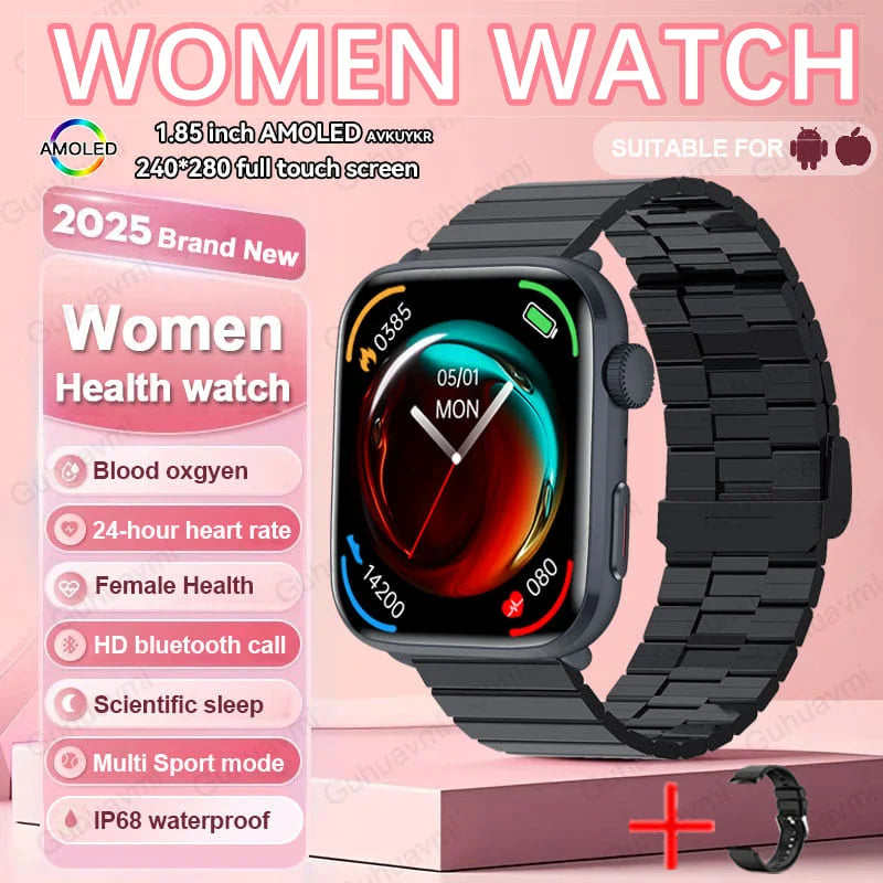 2025 New Genuine NFC Smat Watch For Men 1.85"AMOLED Screen Blood Pressure Heart Rate Female Health Waterproof Smarwatches Ladies