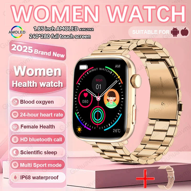 2025 New Genuine NFC Smat Watch For Men 1.85"AMOLED Screen Blood Pressure Heart Rate Female Health Waterproof Smarwatches Ladies