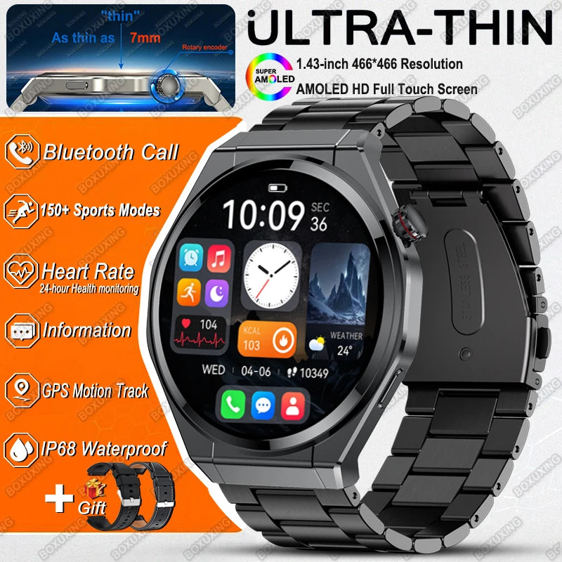 New Ultra Thin Smart Watch Men HD AMOLED 150+Sports NFC GPS Track IP68 Waterproof Health Monitor Bluetooth Call Smartwatch Woman