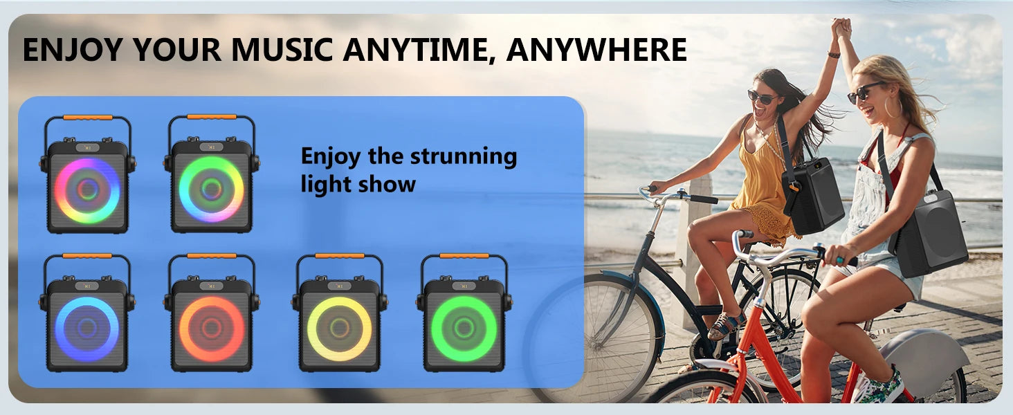 T19-T Karaoke machine with 2 wireless microphones, black Karaoke speakers with bass/treble adjustment