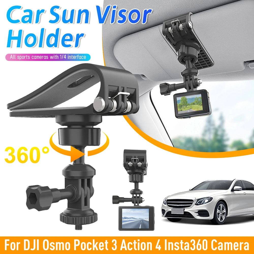 Car Sun Visor Action Camera Mount Bracket 1/4 Inch Adjustment Car Sun Visor Camera Mount for Osmo Pocket 3 Action 4 Insta360 X3 - Clear Quartz Market