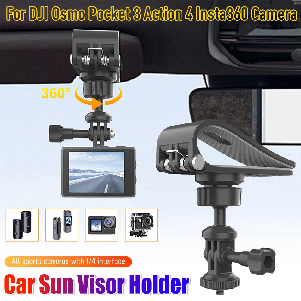 Car Sun Visor Action Camera Mount Bracket 1/4 Inch Adjustment Car Sun Visor Camera Mount for Osmo Pocket 3 Action 4 Insta360 X3 - Clear Quartz Market