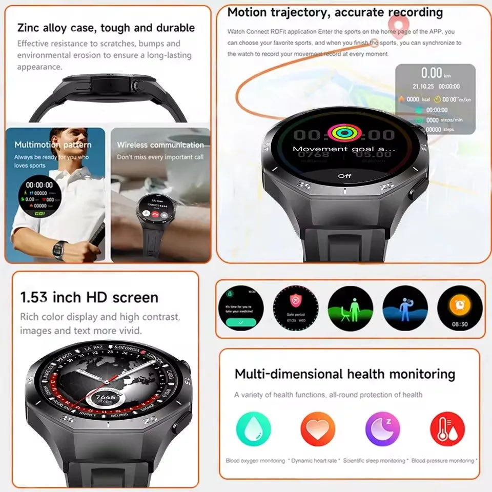 Gt5 Pro 2025 New Smart Watch Men's 1.52 HD Screen Bluetooth Talk Heart Rate Monitor Men Women NFC Outdoor Sports Smart Watch