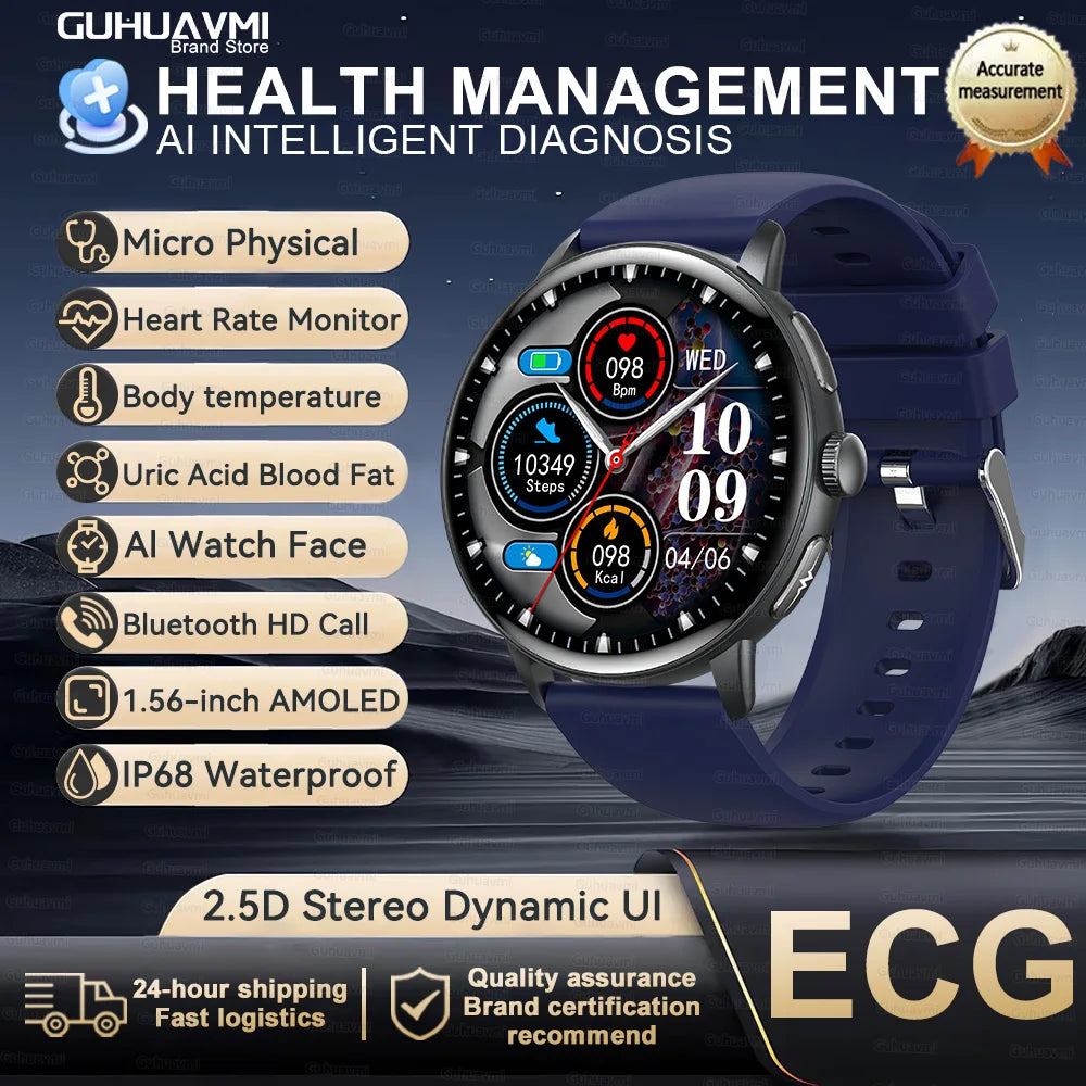 2026 New Professional Health Smart Watch Health Blood oxygen Pressure Uric Acid Blood lipid ECG Sports Call watch For Man Women