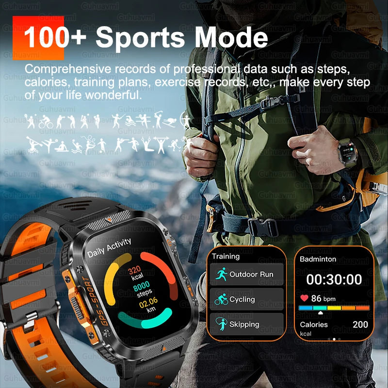 New Military Outdoor Sports GPS Smart Watch Men Built-in GPS Compass 10ATM Waterproof Swim Heart rate Bluetooth Call SmartWatch - Clear Quartz Market
