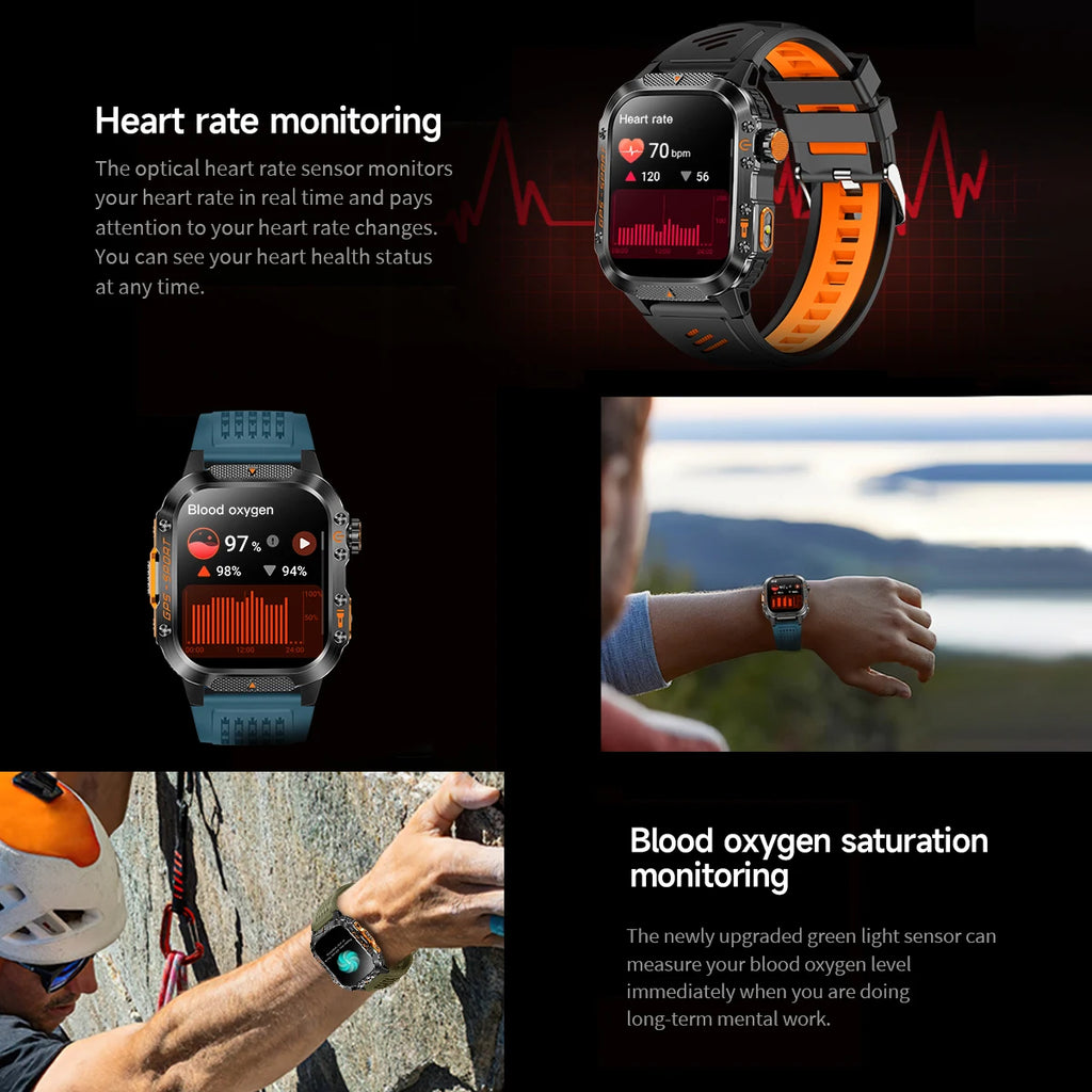 New Smart Watch Built-in Dual-frequency GPS Wireless Call 3ATM Waterproof  LED Flashlight Compass Men's Outdoor Sport Smartwatch