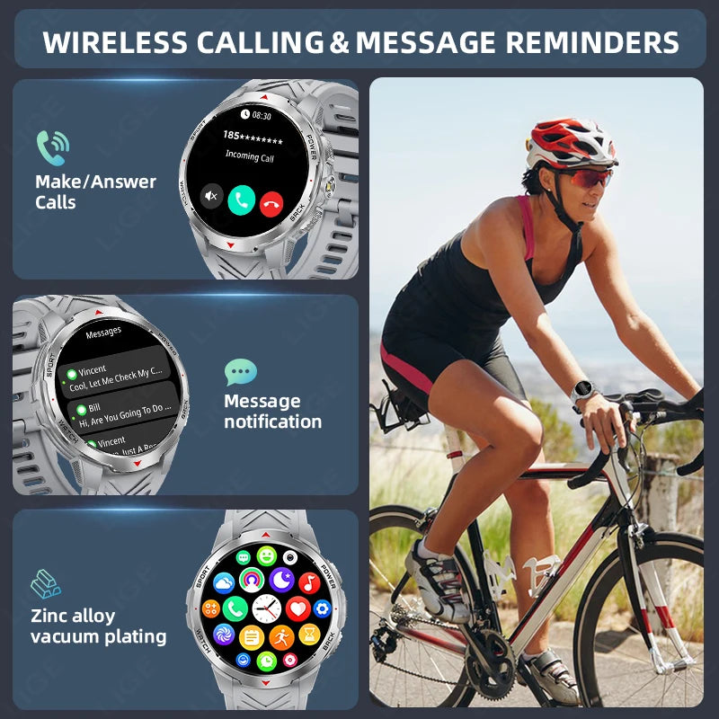 LIGE 1.7“ HD Screen LED Flashlight Outdoor Sports Smart Watch 2025 New 1100mAh Battery Compass 3ATM Waterproof SmartWatch Men