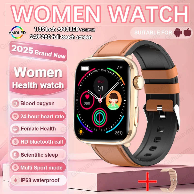 2025 New Genuine NFC Smat Watch For Men 1.85"AMOLED Screen Blood Pressure Heart Rate Female Health Waterproof Smarwatches Ladies