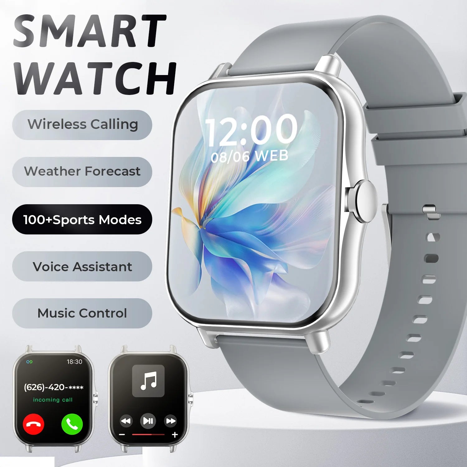 SIMSONLAB New Smart Watch Bluetooth Call Fitness Tracker Heart Rate Sleep Record Outdoor Sport Watch for Android/IOS Men Women - Clear Quartz Market