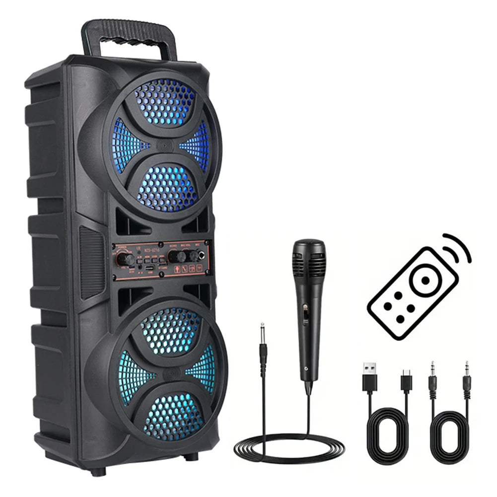 BT Speaker Portable Speaker with 6.5in Subwoofer Deep Bass LED Lights Support USB/TF/AUX/FM/BT/MIC Long Playtime for BBQ Party