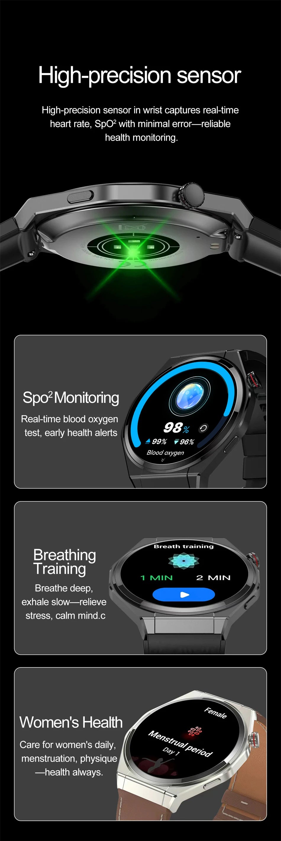 New Ultra Thin Smart Watch Men HD AMOLED 150+Sports NFC GPS Track IP68 Waterproof Health Monitor Bluetooth Call Smartwatch Woman