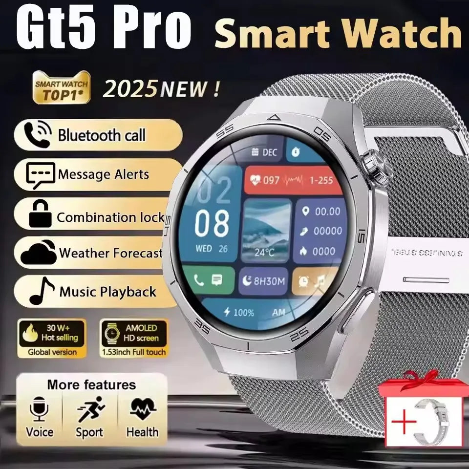 Gt5 Pro 2025 New Smart Watch Men's 1.52 HD Screen Bluetooth Talk Heart Rate Monitor Men Women NFC Outdoor Sports Smart Watch