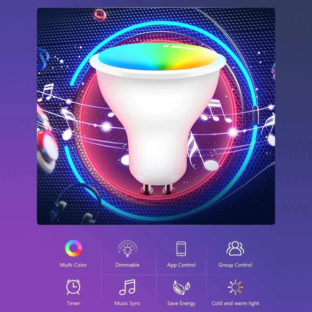 GU10 LED Bulb Dimmable RGB Colour Changing Smart Bulb 220V 9W Bluetooth WIFI Smart Life APP Control LED Light Bulb For Room Home