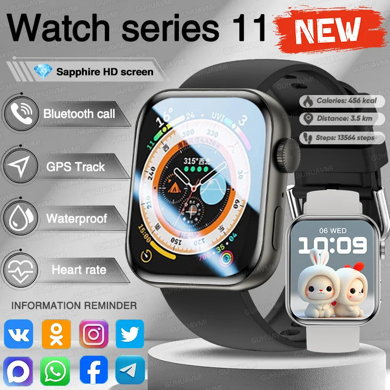 For IOS Watch Series 11 Men Women Smart Watch GPS Trajectory Bracelet AMOLED Display Bluetooth Call Sport Waterproof Smart Watch