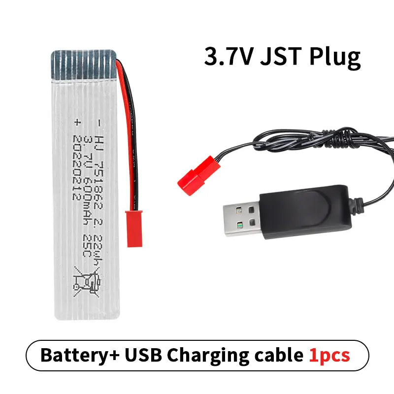 Lithium Battery 3.7V Jst 600mAh 751862 Batteries for Udi U818A WLtoys V959 V929 Drone Accessories Model Aircraft Drill 25C Li Po