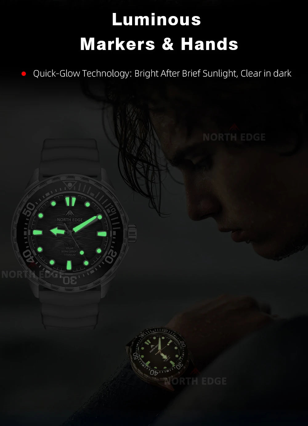 NORTH EDGE TRITON-Ti Solar Powered Dive Watch Titanium Alloy Case Men Luxury Quartz Watches For Men Waterproof 300M