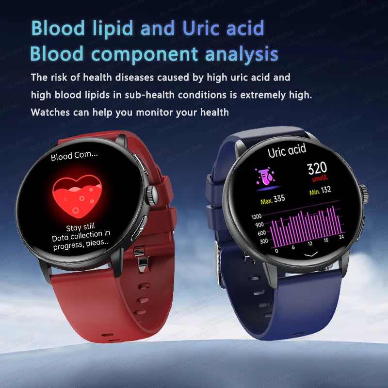 2026 New Professional Health Smart Watch Health Blood oxygen Pressure Uric Acid Blood lipid ECG Sports Call watch For Man Women - Clear Quartz Market