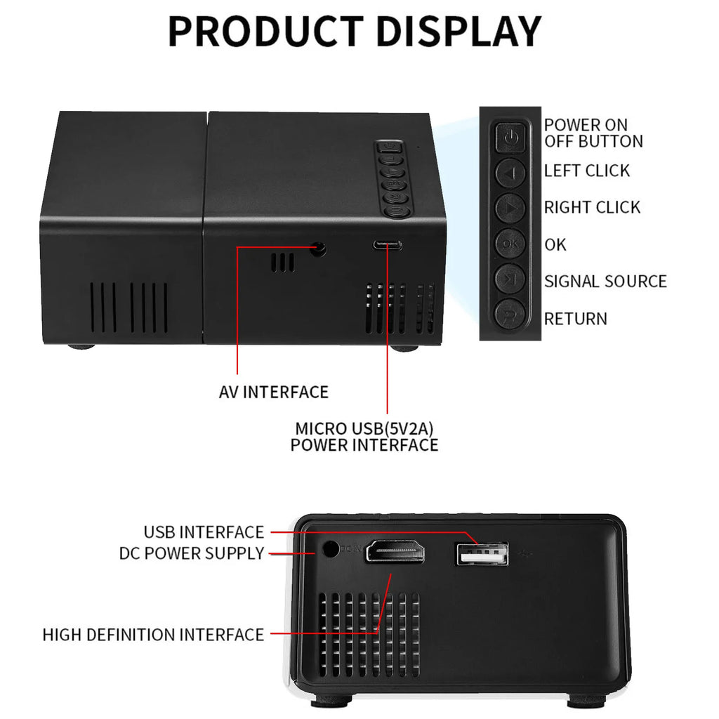 Manual Compact Projector 1080P Adjustable Auto Keystone Correction LED Movie Projector with Stereo Speaker Remote Control