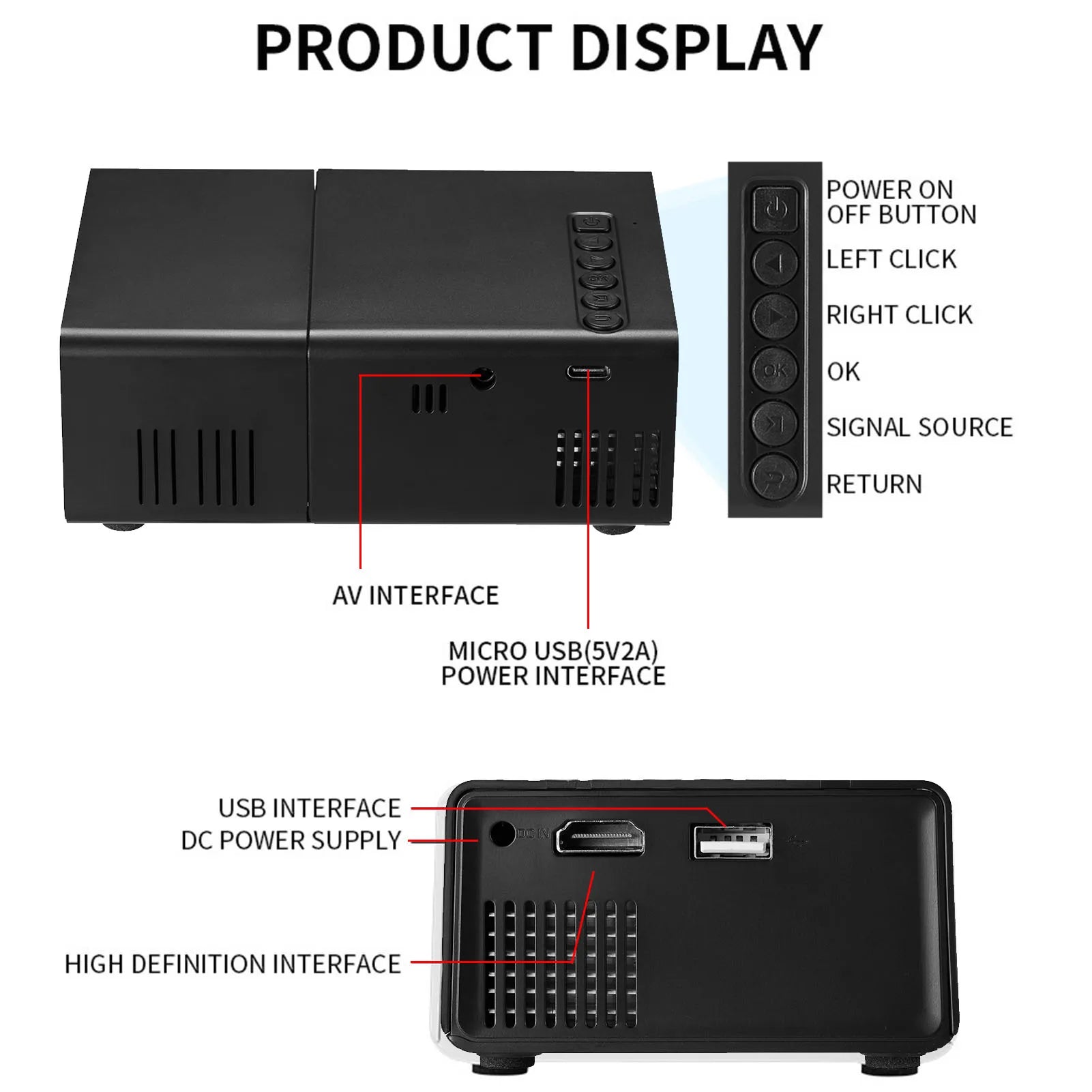 Manual Compact Projector 1080P Adjustable Auto Keystone Correction LED Movie Projector with Stereo Speaker Remote Control